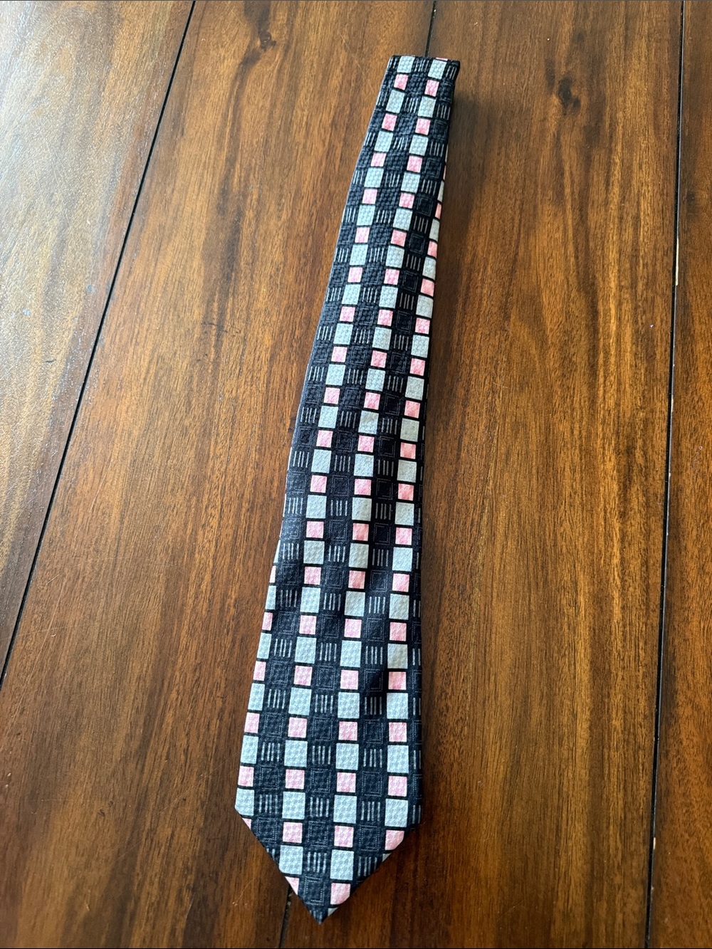 Carlos Devenezia Classic‎ Black Check Tie with Pink Accents - Men's Tie Silk